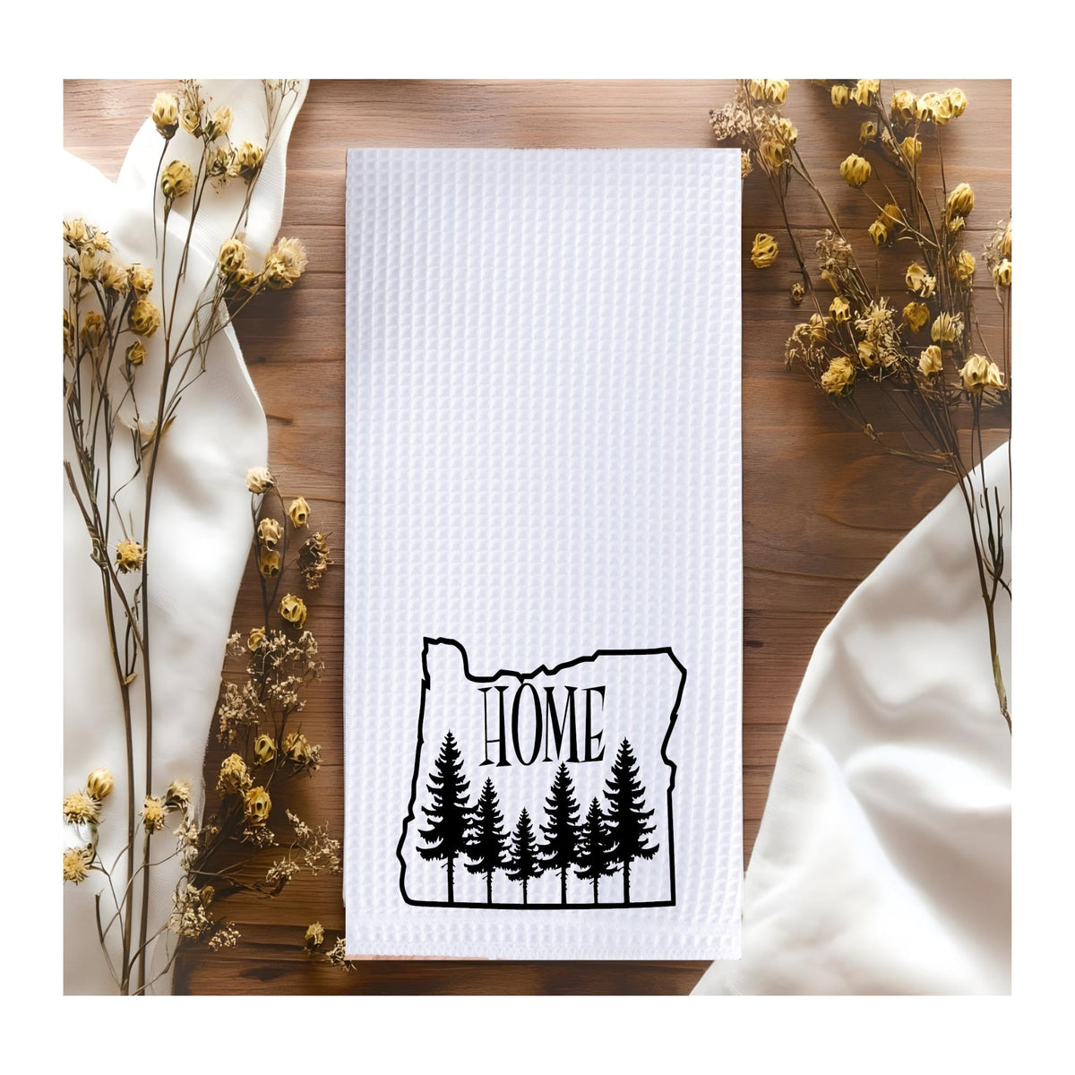 Oregon Home Waffle Kitchen Towel – Pacific Northwest Pine Tree Decor