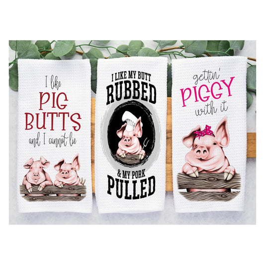 Funny Pig Waffle Towel: Farmhouse Kitchen Decor