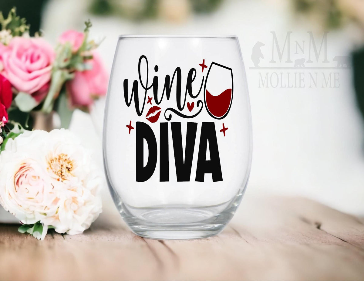 Wine Diva Stemless Wine Glass – Funny Wine Lover Gift for Her