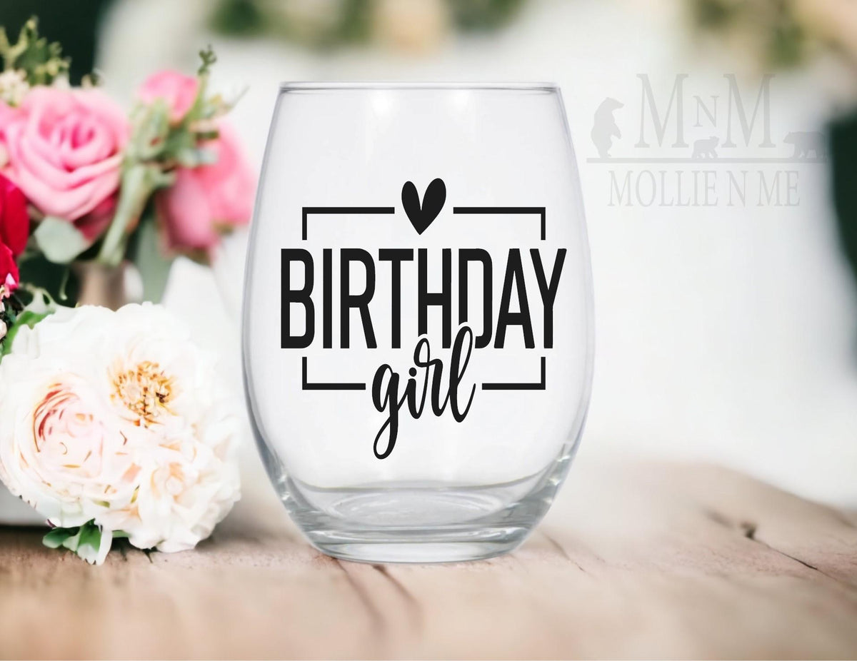 Birthday Girl Stemless Wine Glass, Personalized Celebration Gift