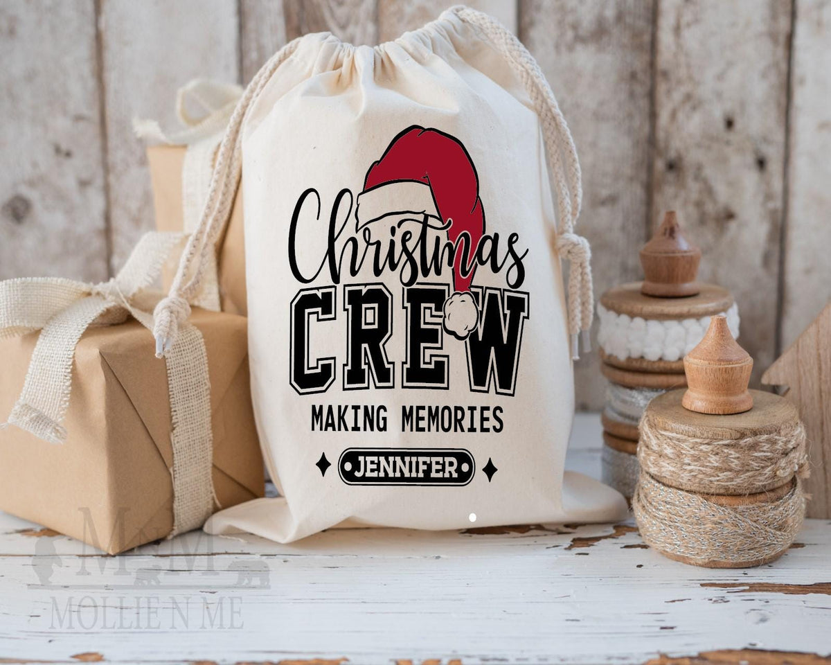 Personalized Christmas Santa Sack: Beige Family Gift Bag