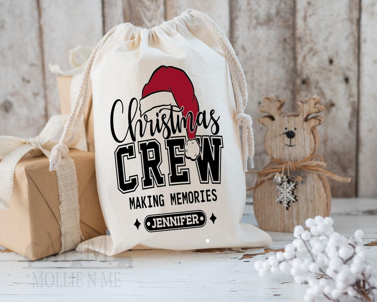 Personalized Christmas Santa Sack: Beige Family Gift Bag