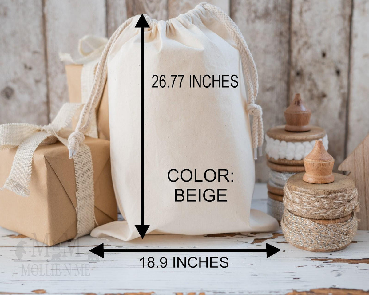 Personalized Christmas Santa Sack: Beige Family Gift Bag