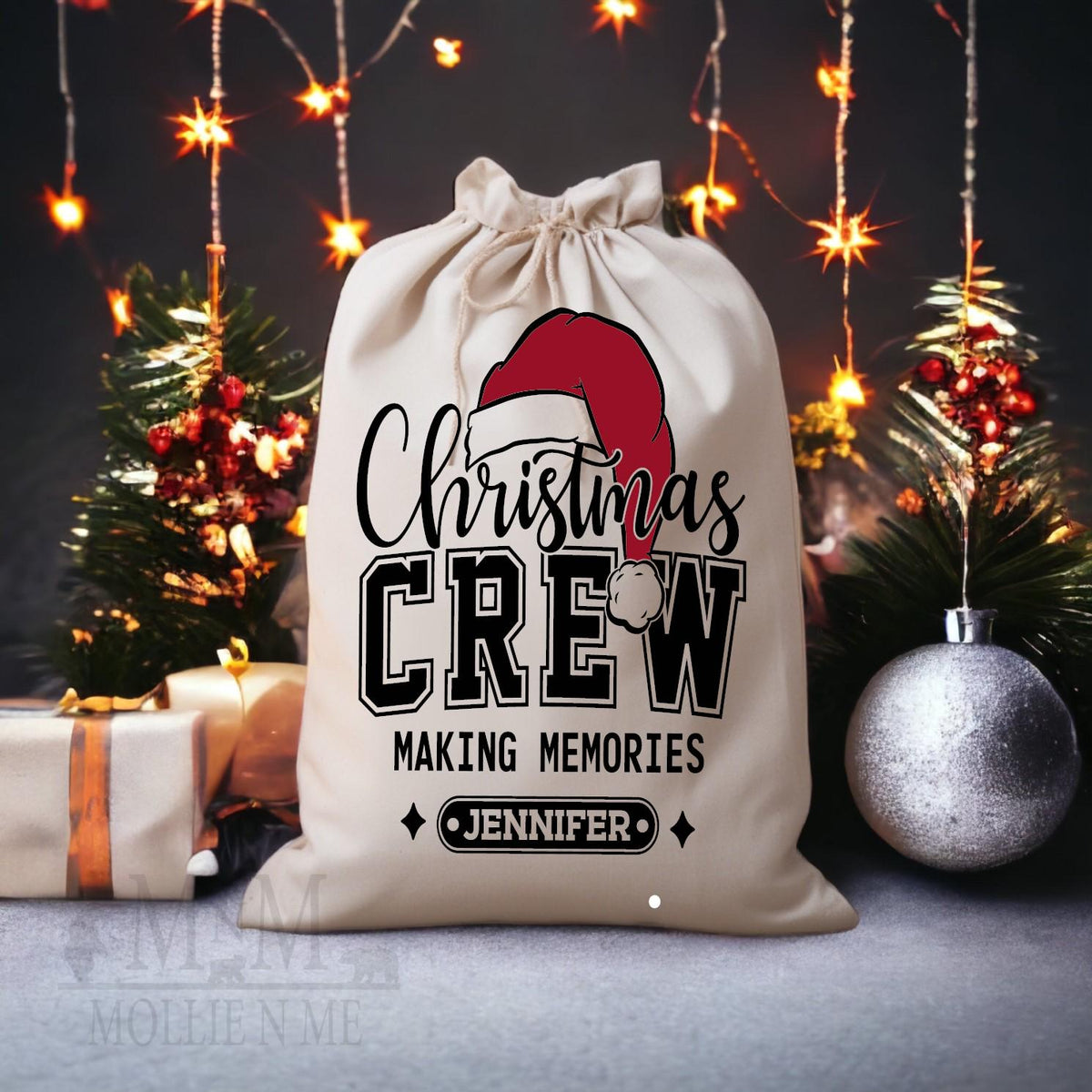 Personalized Christmas Santa Sack: Beige Family Gift Bag