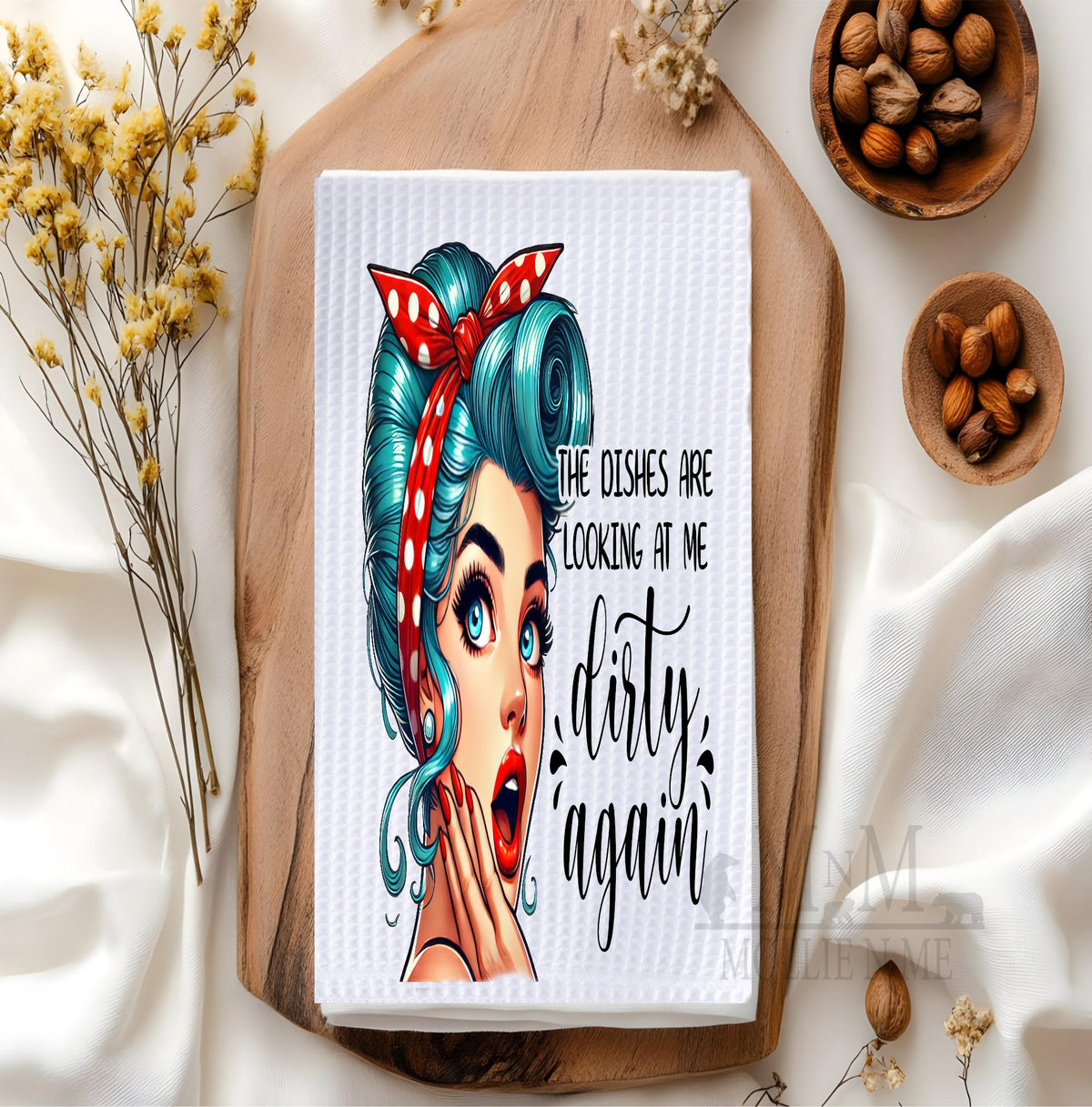 Funny Kitchen Towel: The Dishes Are Looking At Me Dirty Again, Waffle Weave