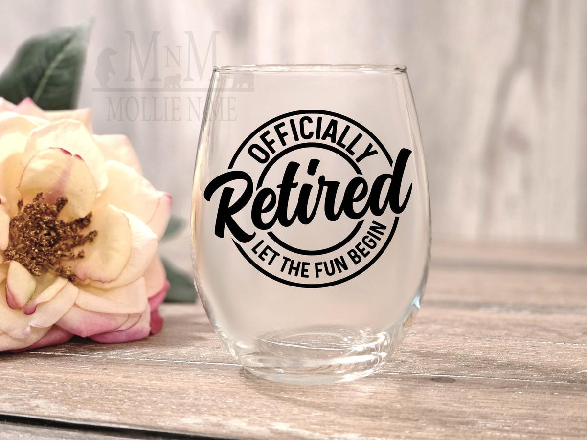 Retirement Wine Glass, Officially Retired, Stemless 20oz Glass