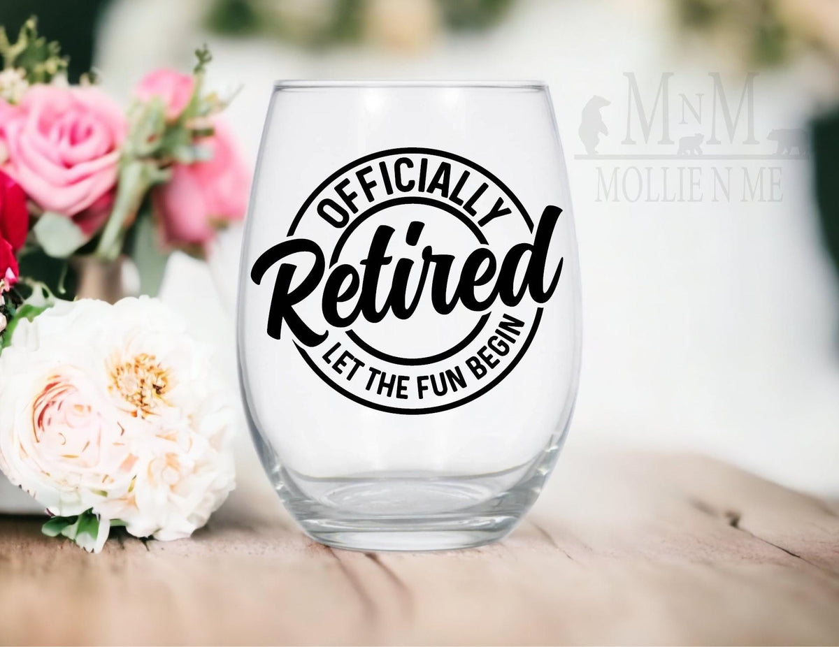 Retirement Wine Glass, Officially Retired, Stemless 20oz Glass
