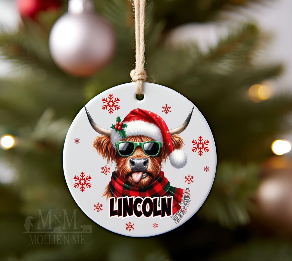 Personalized Highland Cow Christmas Ornament | Custom Name Holiday Ornament