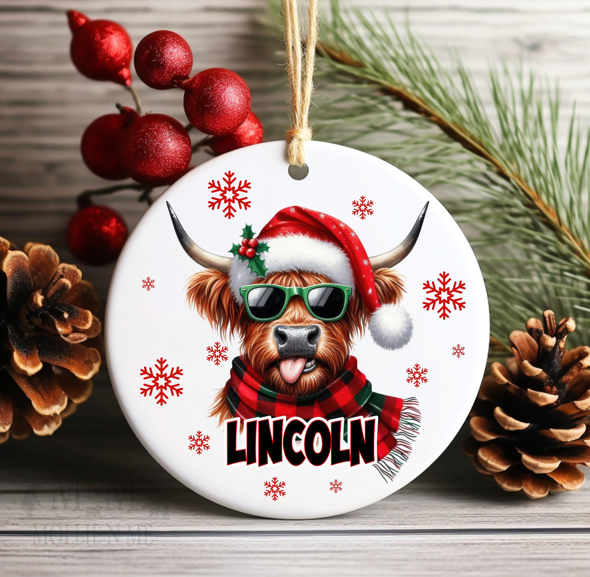 Personalized Highland Cow Christmas Ornament | Custom Name Holiday Ornament