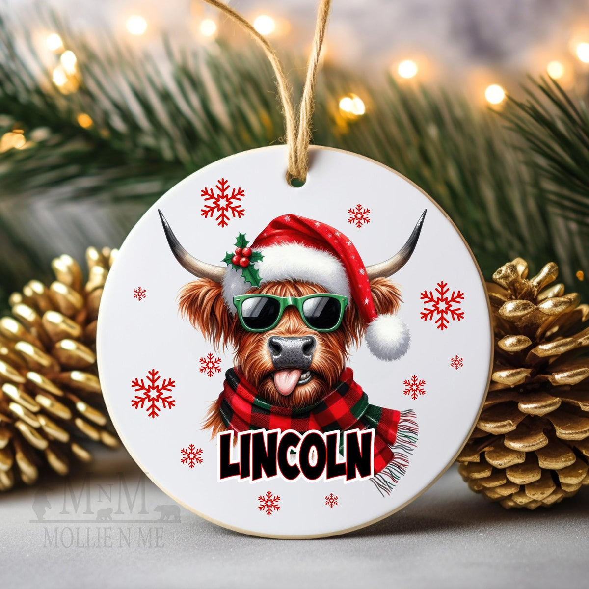 Personalized Highland Cow Christmas Ornament | Custom Name Holiday Ornament