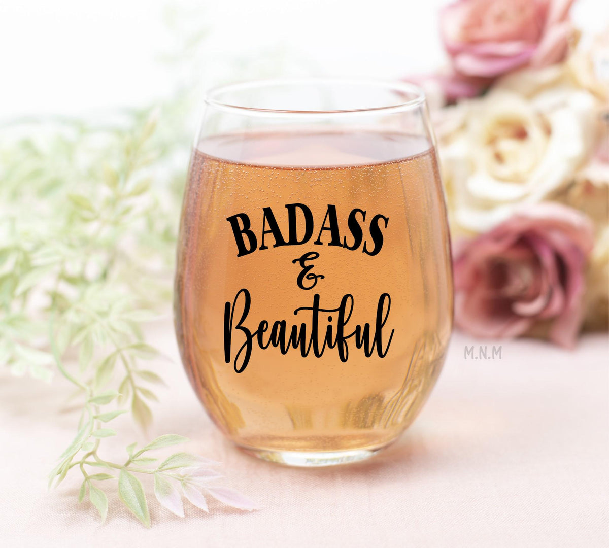 Badass & Beautiful Wine Glass – Funny Stemless Wine Glass Gift for Her