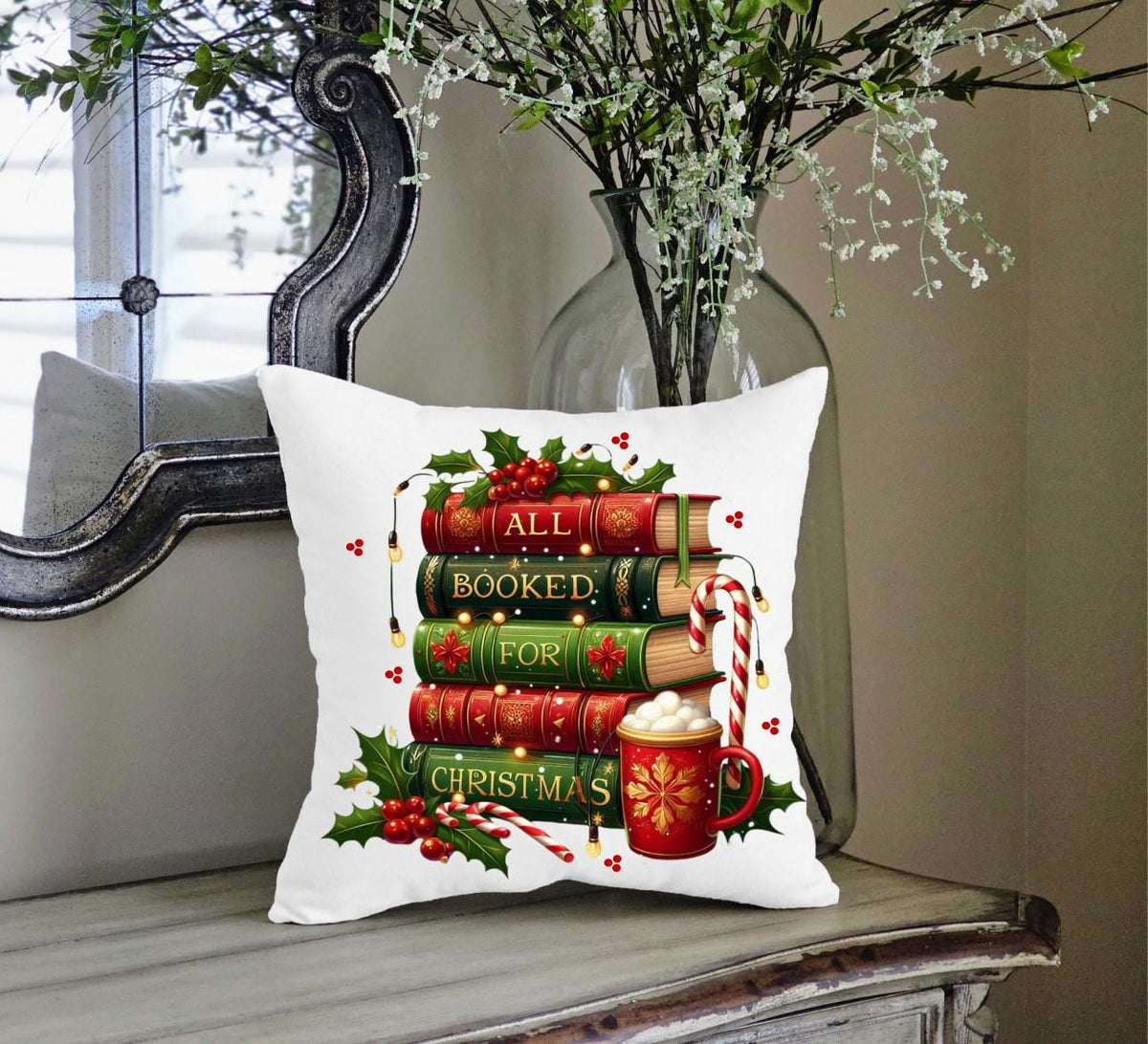 Book Lover Christmas Pillow Cover: Festive Holiday Decor