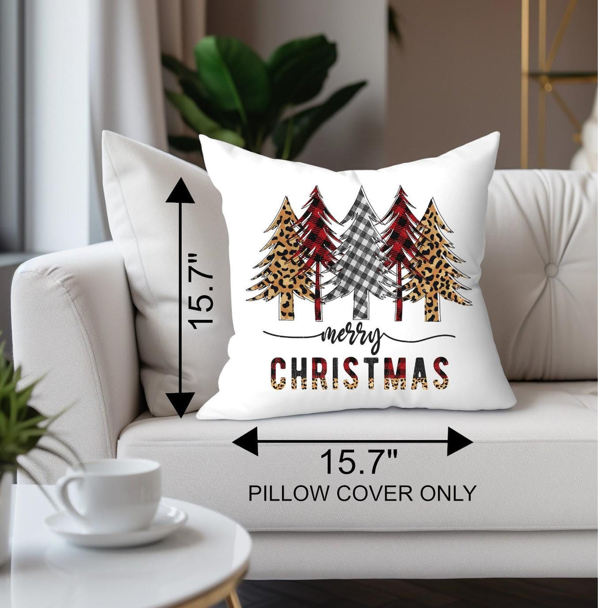 Personalized Merry Christmas Tree Throw Pillow Cover