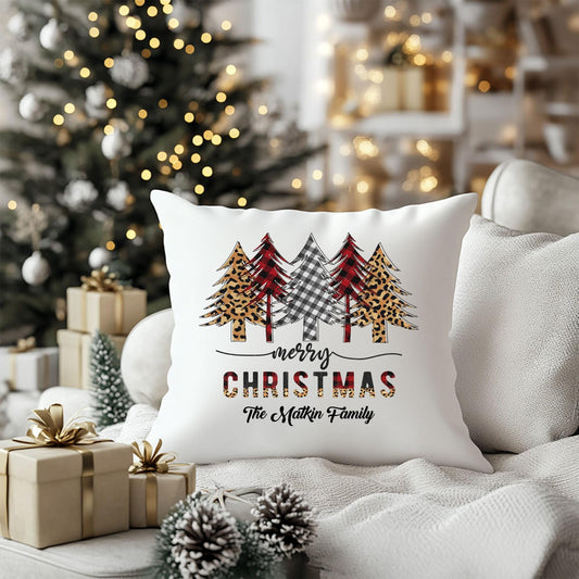 Personalized Merry Christmas Tree Throw Pillow Cover