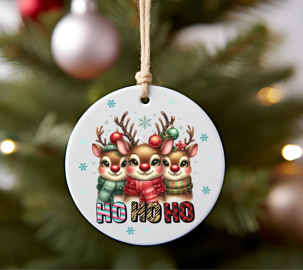 Cute Reindeer Christmas Ornament | Ho Ho Ho Holiday Tree Decoration