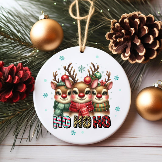 Cute Reindeer Christmas Ornament | Ho Ho Ho Holiday Tree Decoration