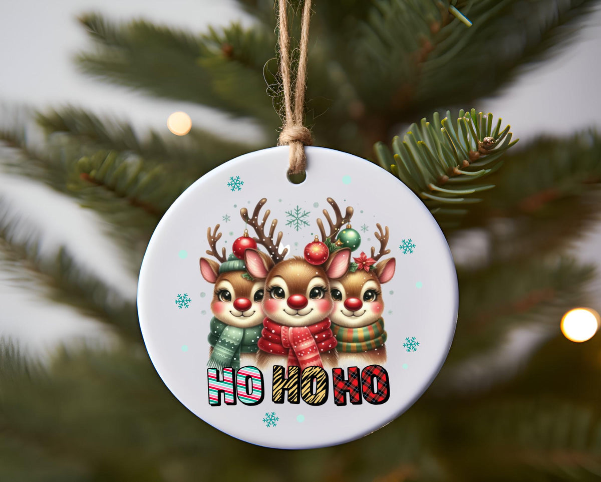 Cute Reindeer Christmas Ornament | Ho Ho Ho Holiday Tree Decoration