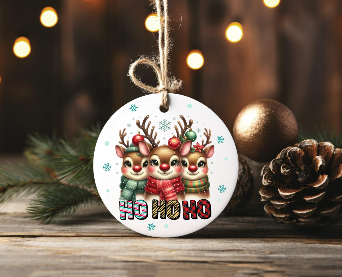 Cute Reindeer Christmas Ornament | Ho Ho Ho Holiday Tree Decoration