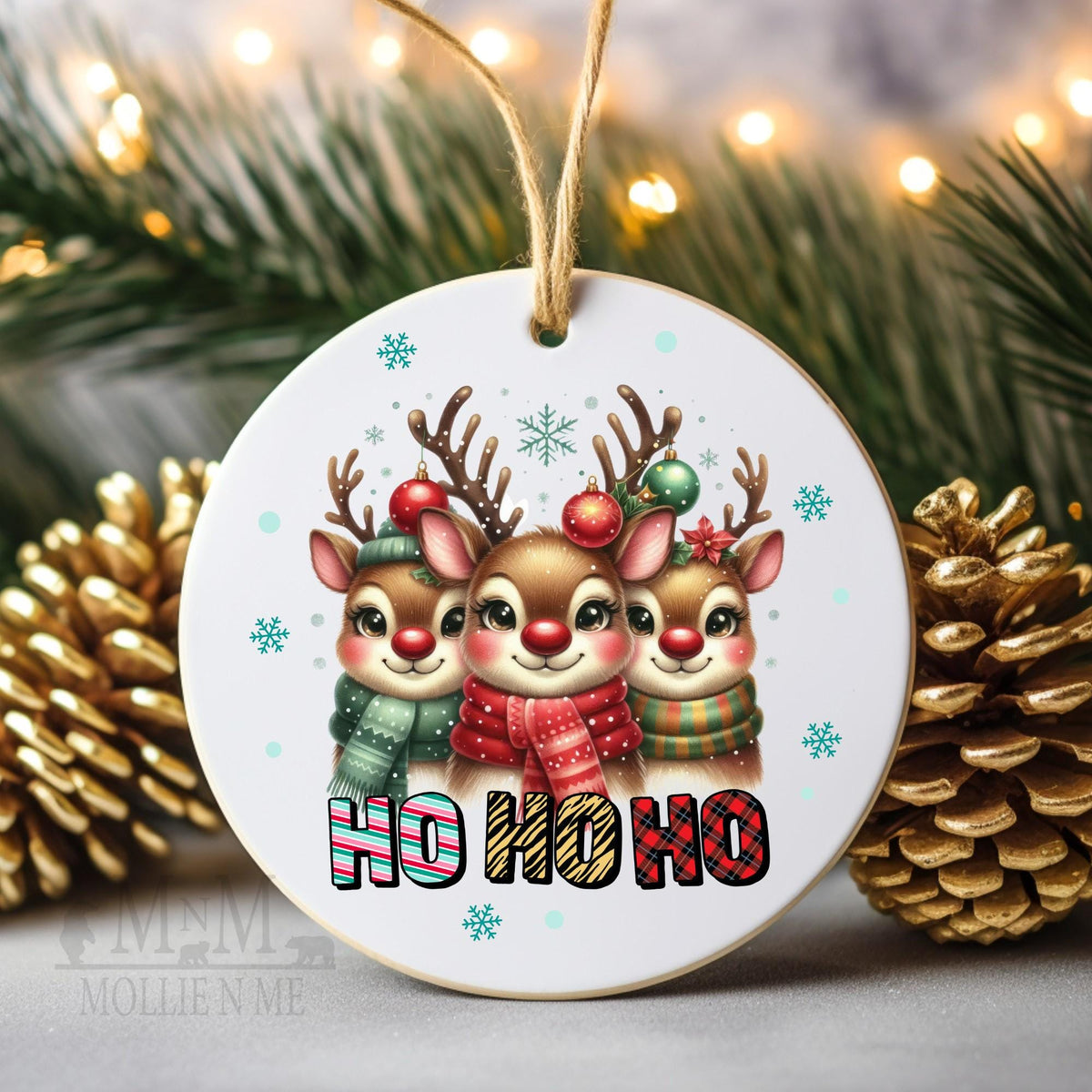 Cute Reindeer Christmas Ornament | Ho Ho Ho Holiday Tree Decoration