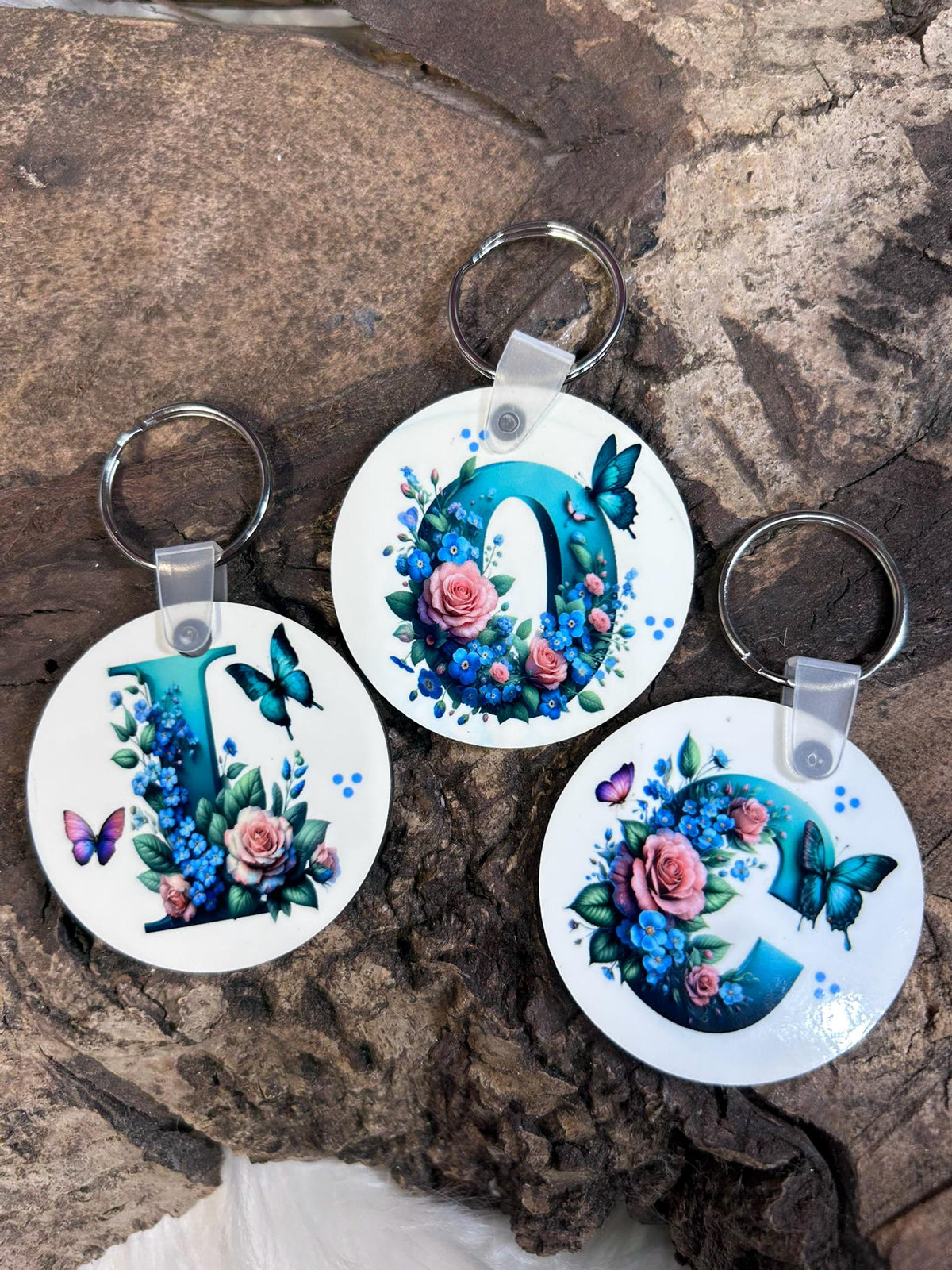 Personalized Teal Floral Initial Keychain