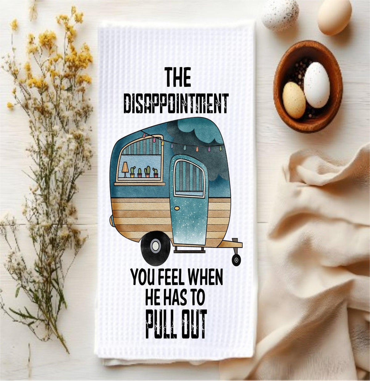 Funny RV Camping Kitchen Towel | Retro Camper Humor