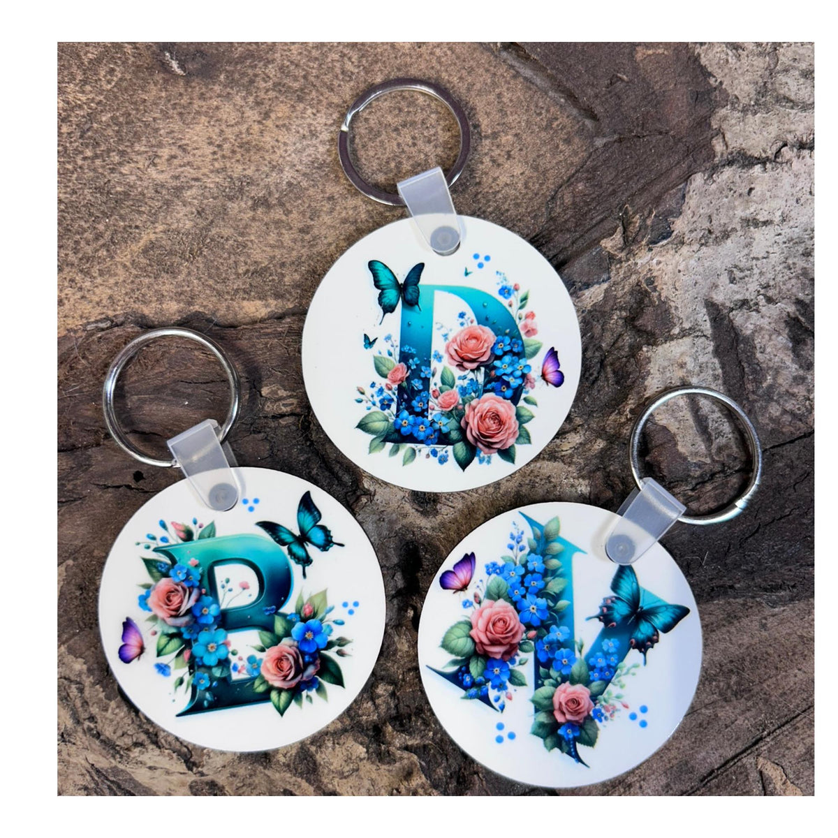 Personalized Teal Floral Initial Keychain
