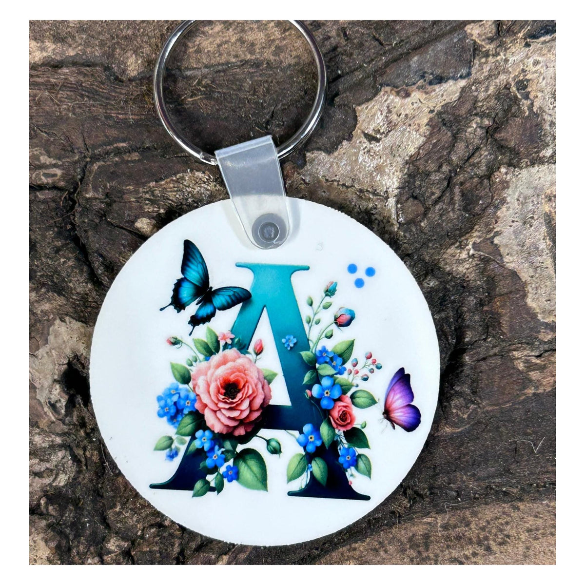 Personalized Teal Floral Initial Keychain