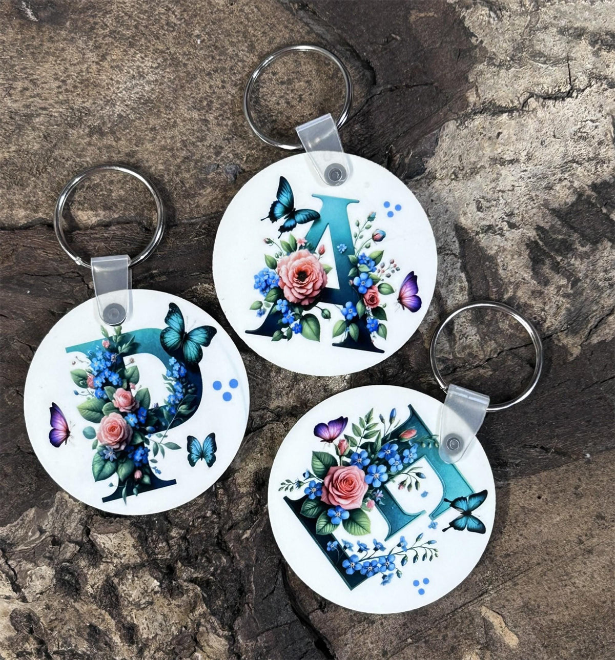 Personalized Teal Floral Initial Keychain