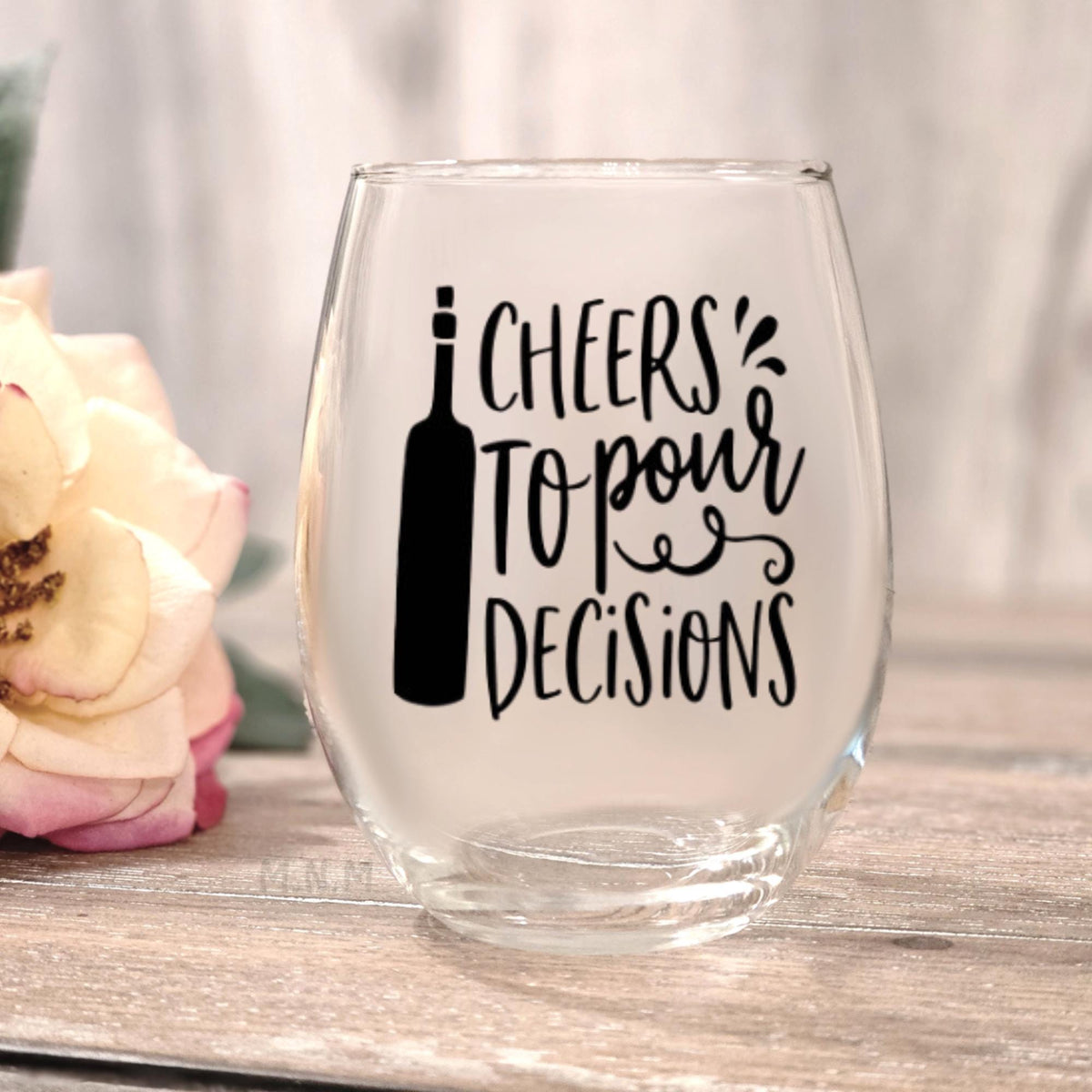 Stemless Wine Glass | Cheers to Poor Decisions, Sarcastic Bar Cart Decor