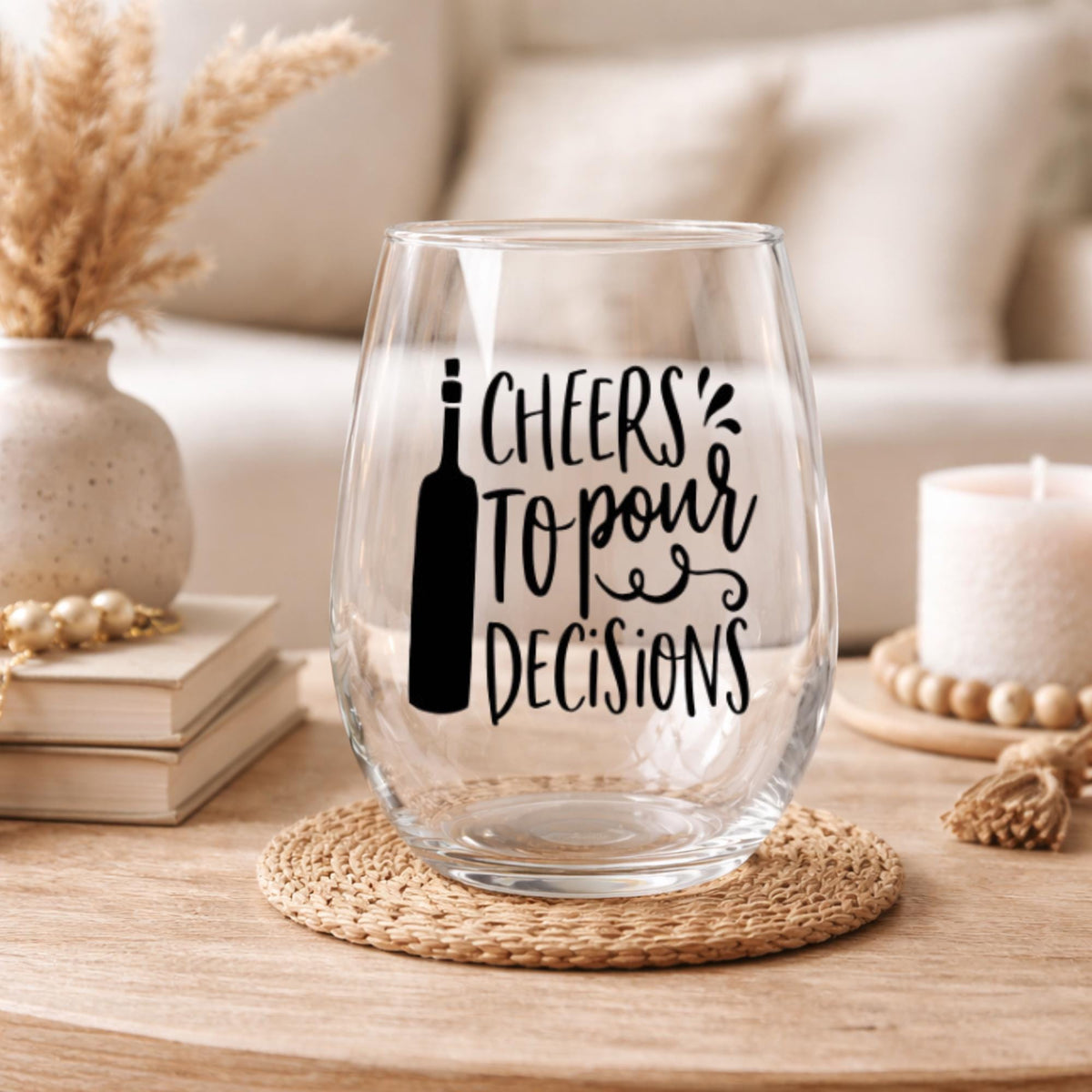 Stemless Wine Glass | Cheers to Poor Decisions, Sarcastic Bar Cart Decor