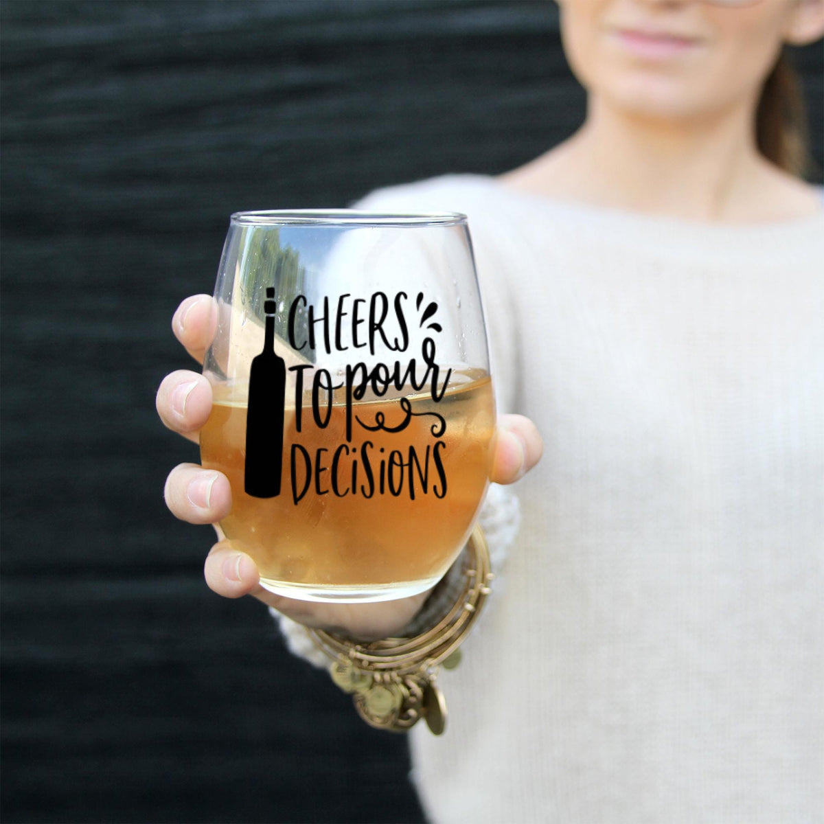 Stemless Wine Glass | Cheers to Poor Decisions, Sarcastic Bar Cart Decor