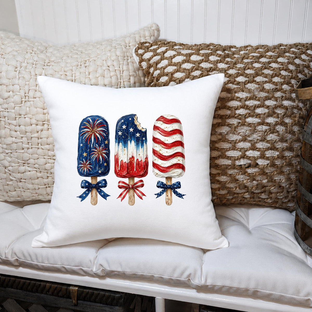 Popsicle Pillow Cover | Watercolor Patriotic Americana Farmhouse Decor