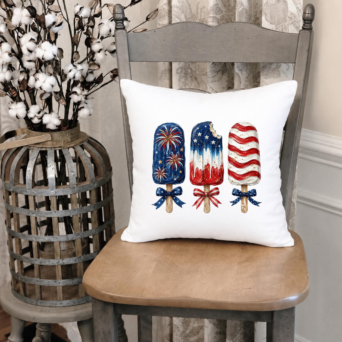 Popsicle Pillow Cover | Watercolor Patriotic Americana Farmhouse Decor