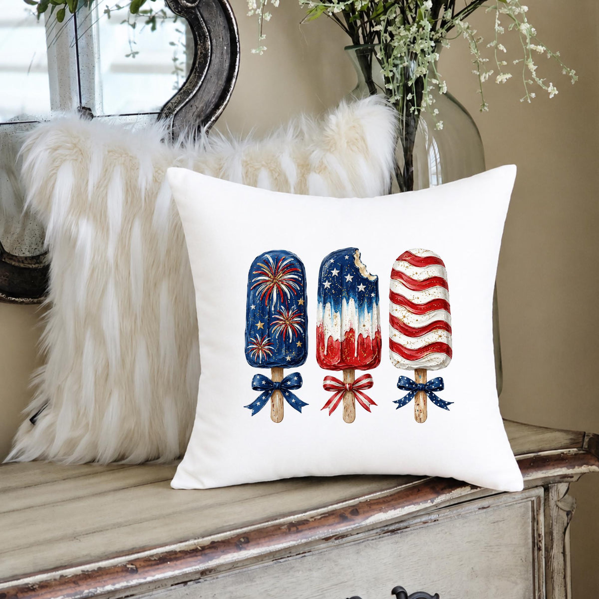 Popsicle Pillow Cover | Watercolor Patriotic Americana Farmhouse Decor