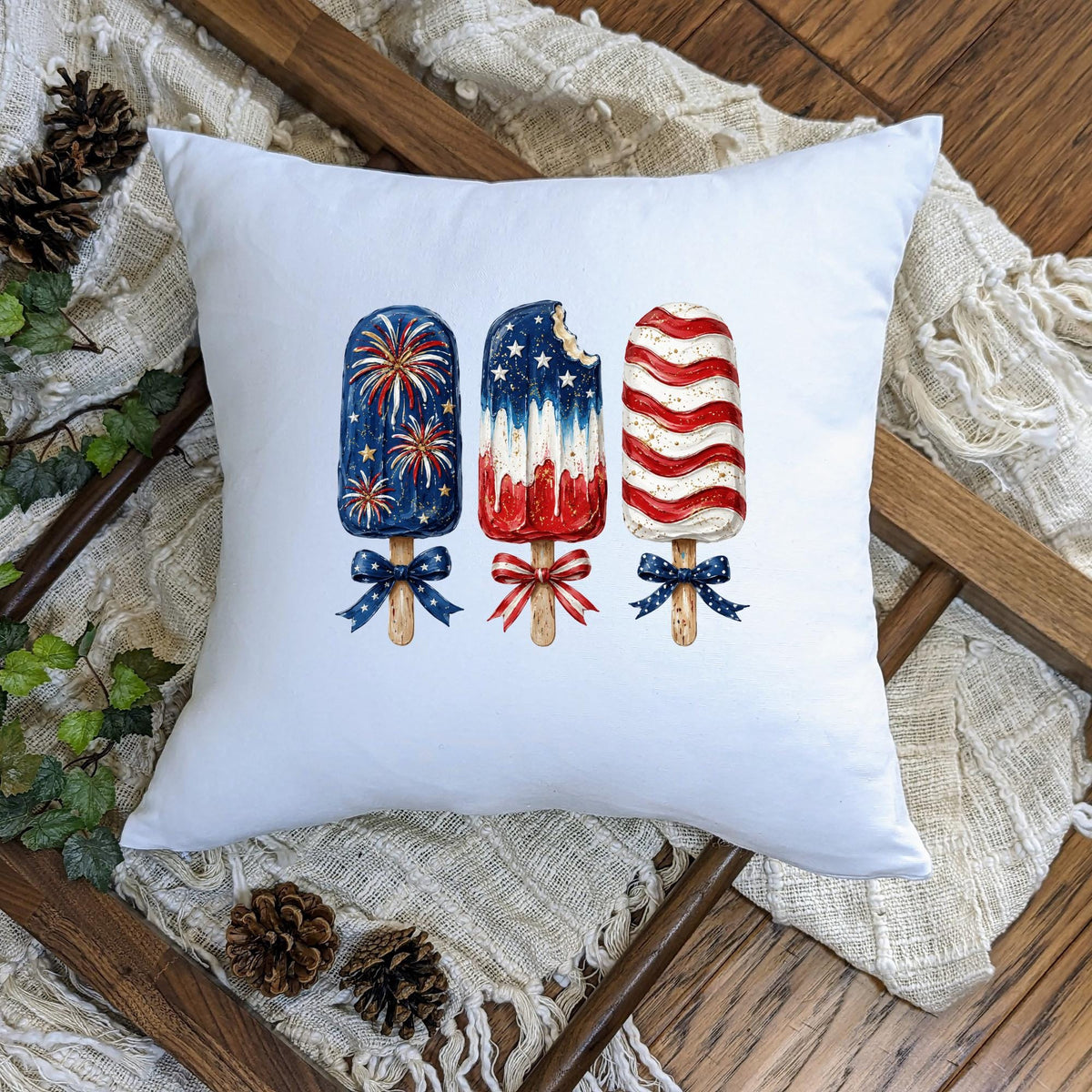 Popsicle Pillow Cover | Watercolor Patriotic Americana Farmhouse Decor