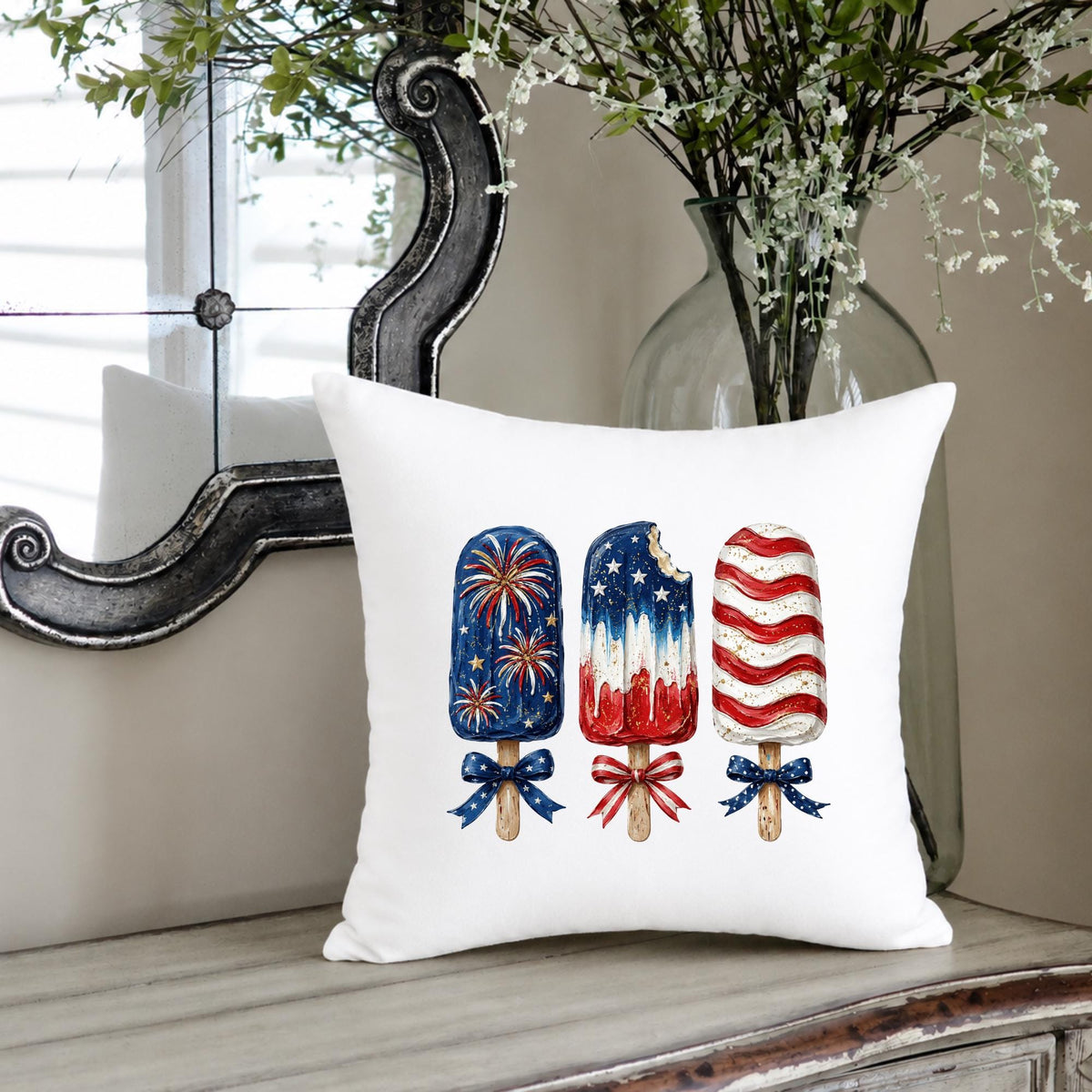 Popsicle Pillow Cover | Watercolor Patriotic Americana Farmhouse Decor