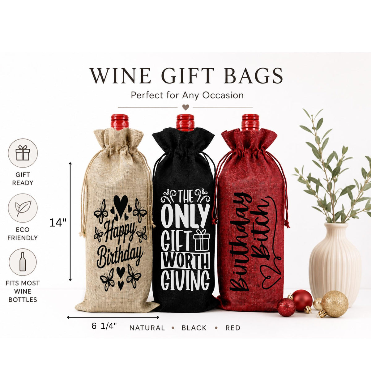 Funny Wine Bottle Gift Bags – Reusable Drawstring Wine Bags for Birthday Gifts