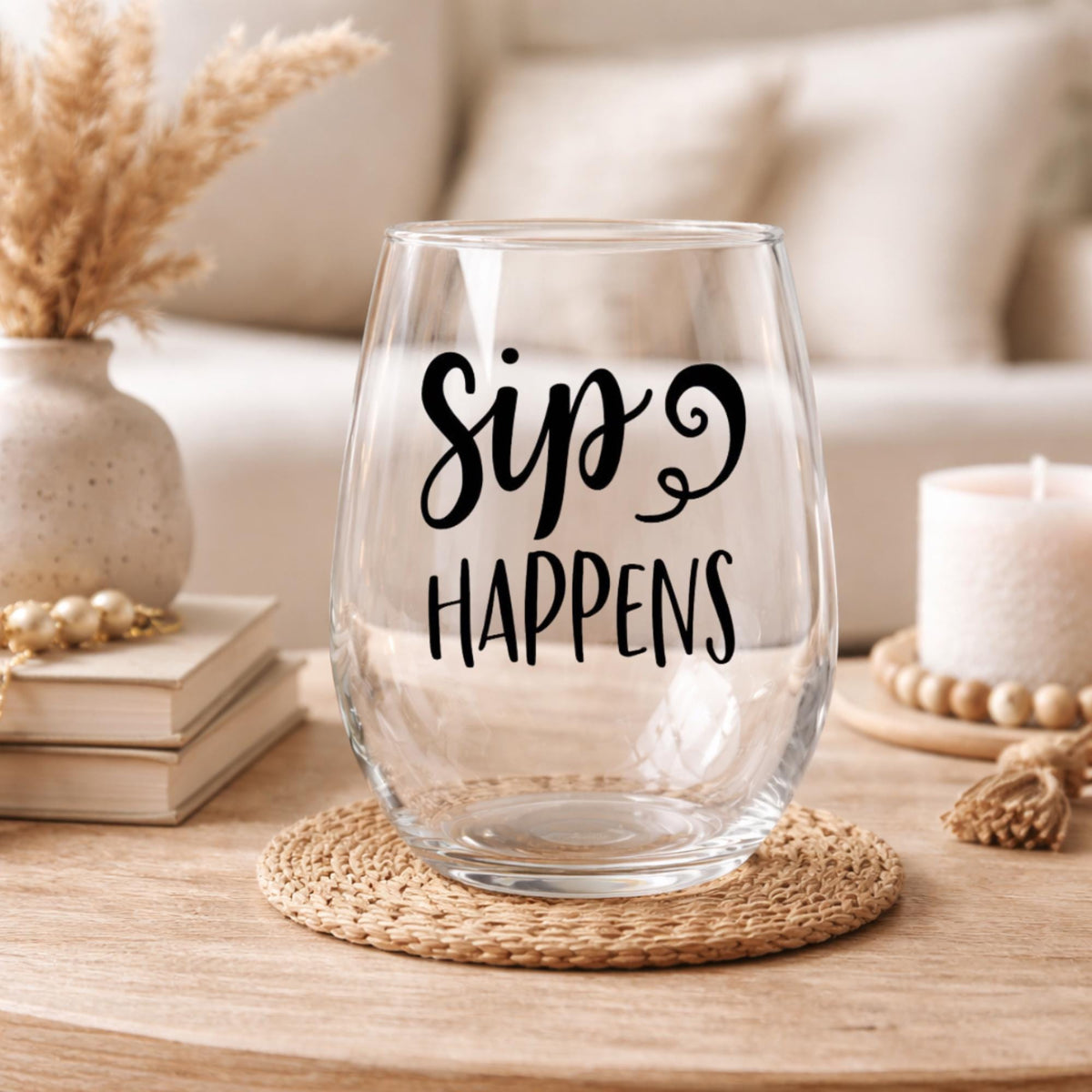 Sip Happens Wine Glass - Stemless 20oz Wine Lover Gift