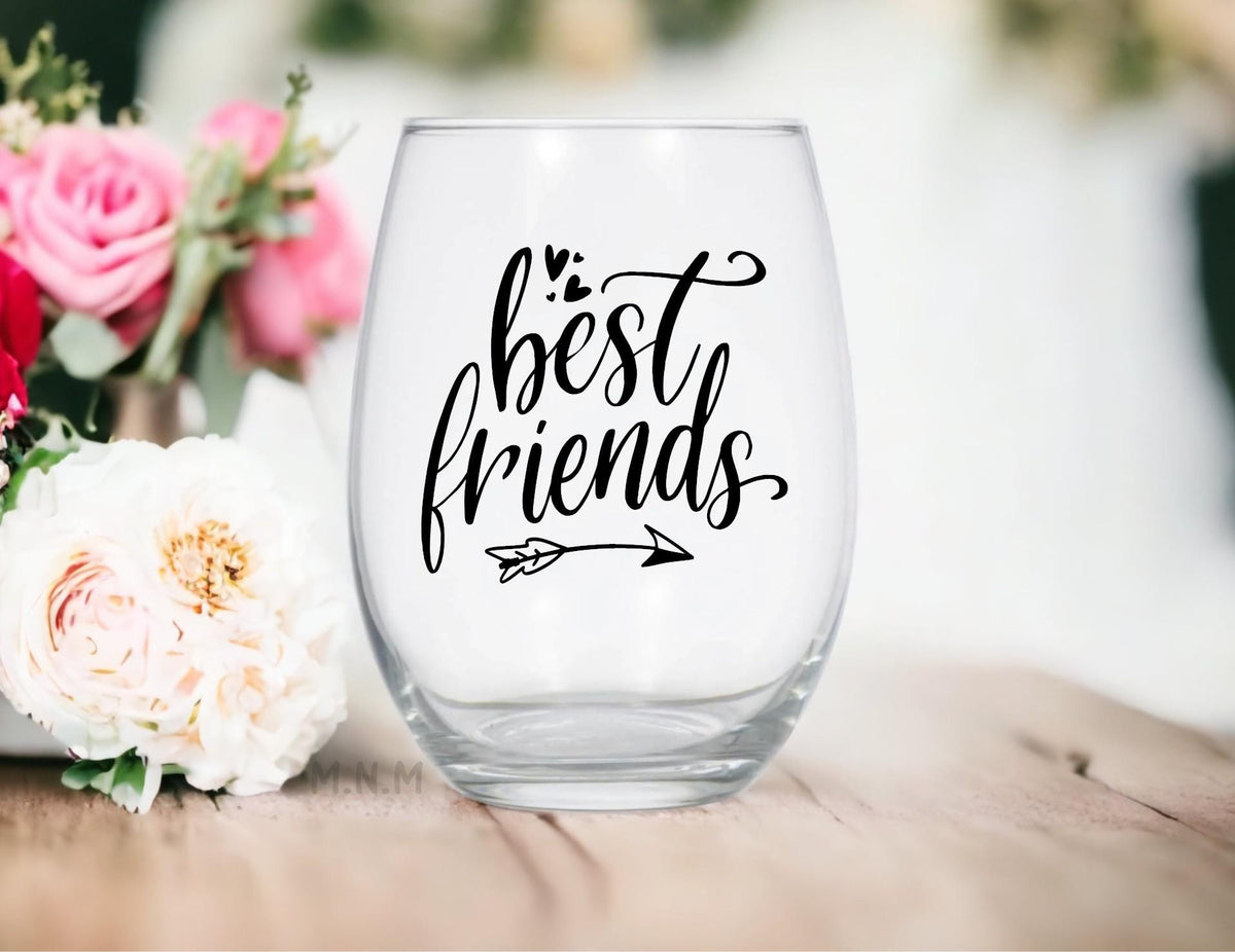 Bestie Stemless Wine Glass | Friendship Gift for Her, Sister, Bridesmaid