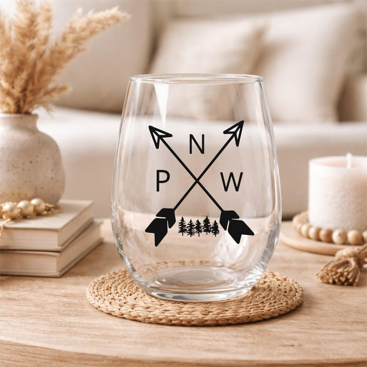 PNW Stemless Wine Glass, Oregon Lover Gift, Rental Home Decor