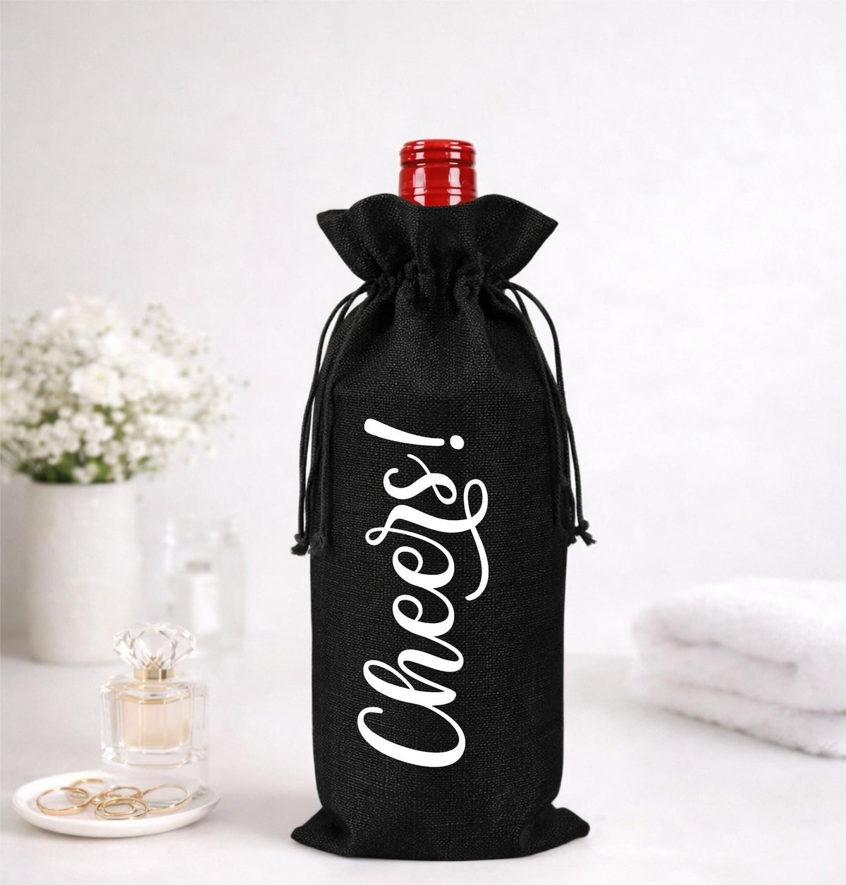 Cheers Wine Bottle Gift Bag – Reusable Drawstring Wine Bag for Wine Lovers