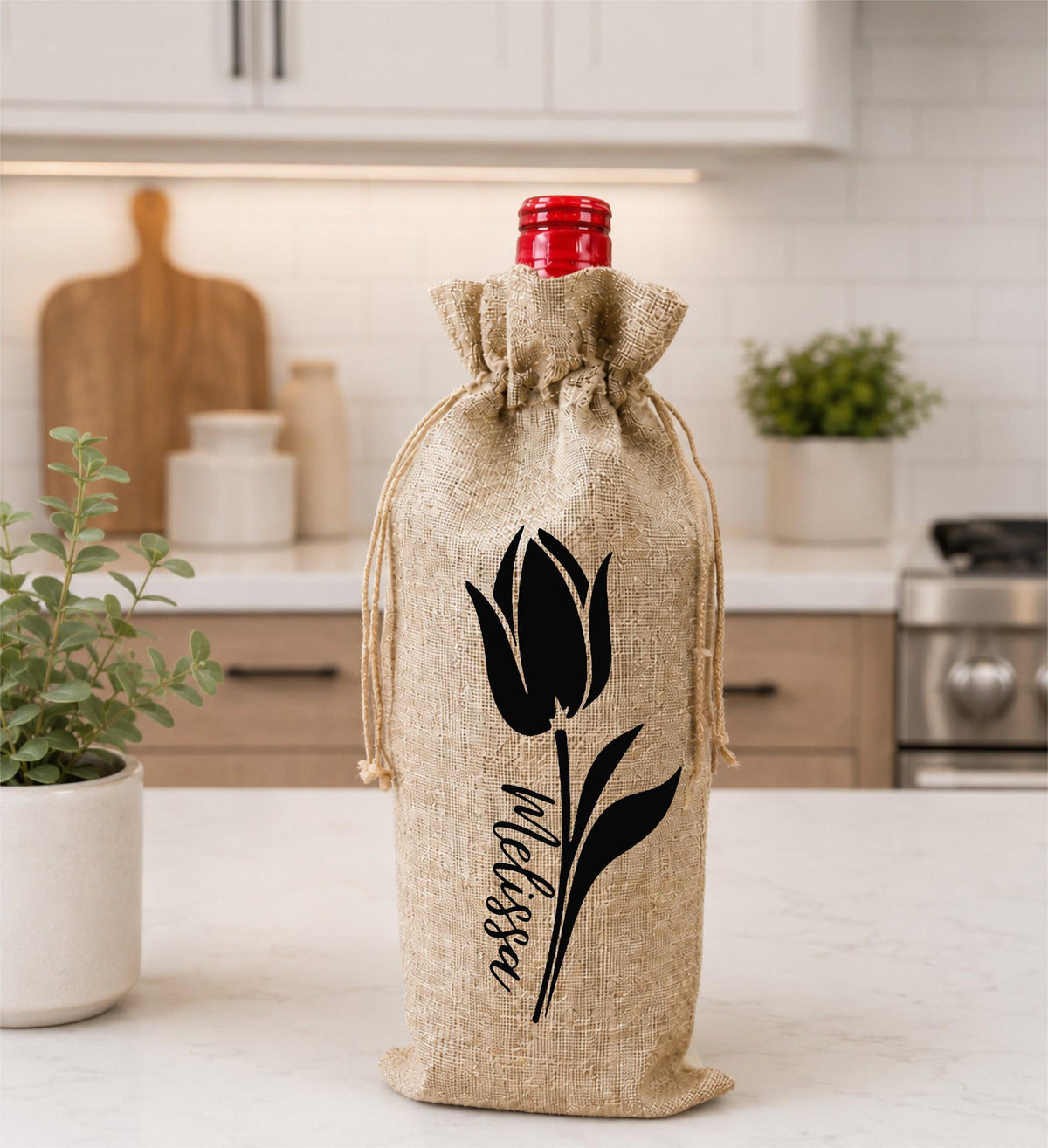Personalized Wine Bottle Bag | Custom Name Tulip Wine Gift Bag