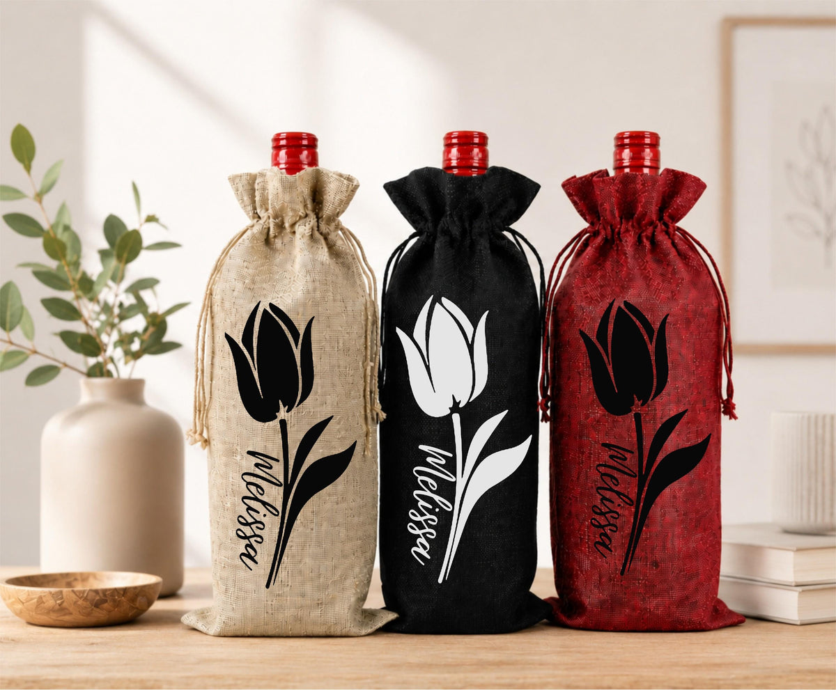 Personalized Wine Bottle Bag | Custom Name Tulip Wine Gift Bag