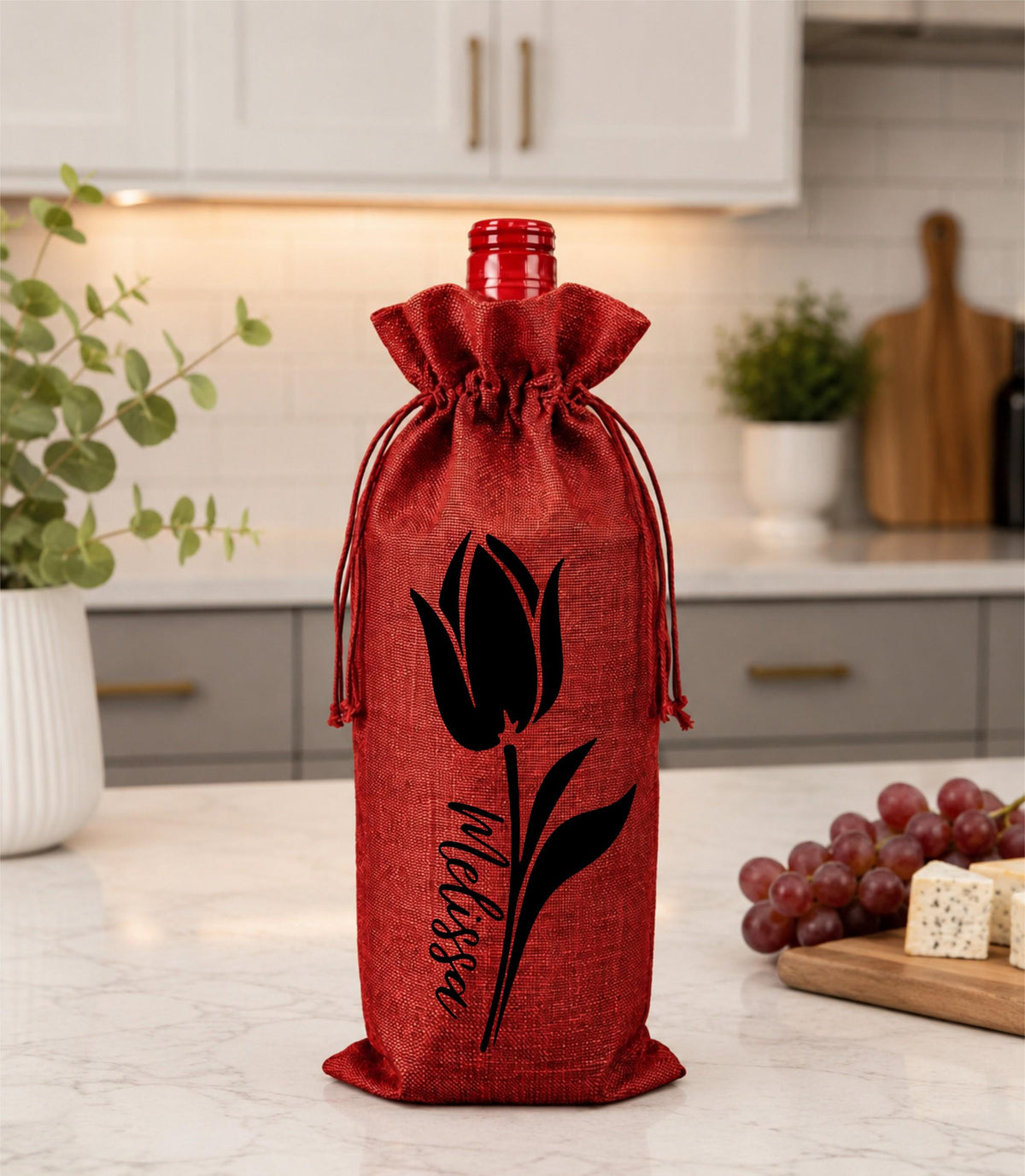 Personalized Wine Bottle Bag | Custom Name Tulip Wine Gift Bag