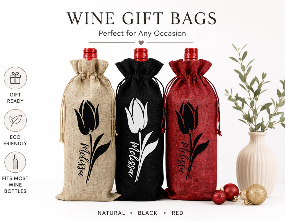Personalized Wine Bottle Bag | Custom Name Tulip Wine Gift Bag