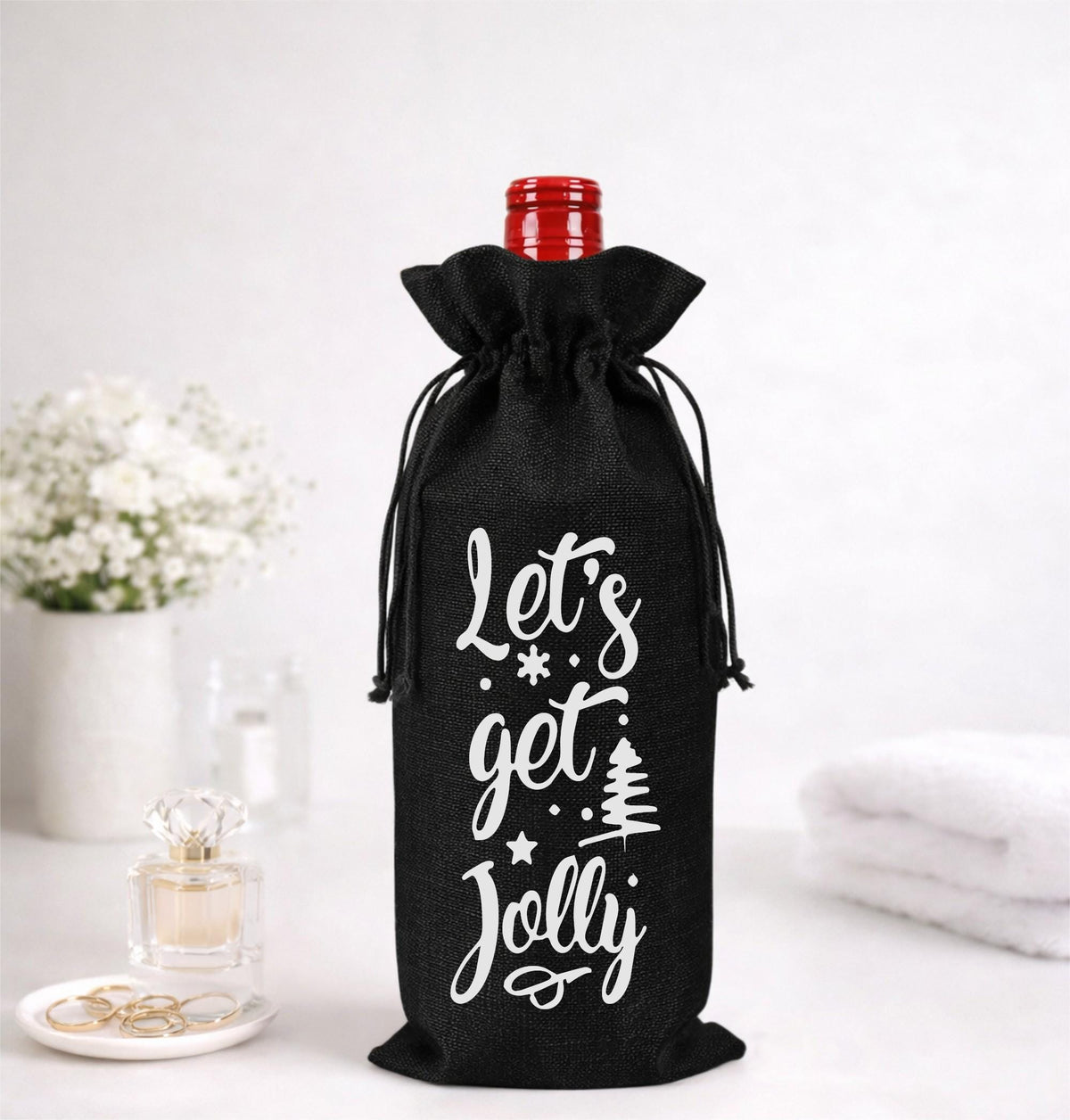 Christmas Burlap Wine Gift Bag Set