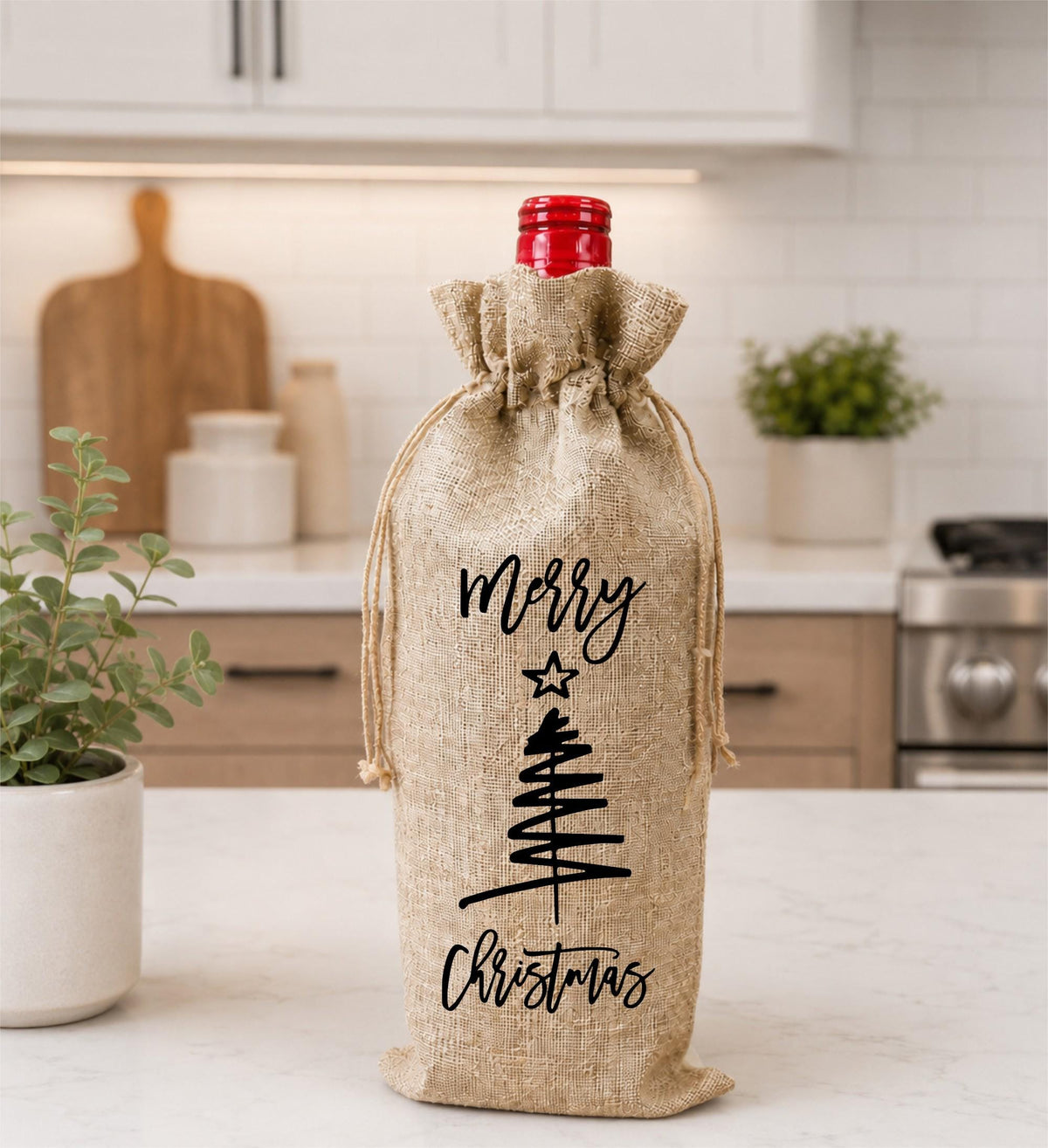 Christmas Burlap Wine Gift Bag Set