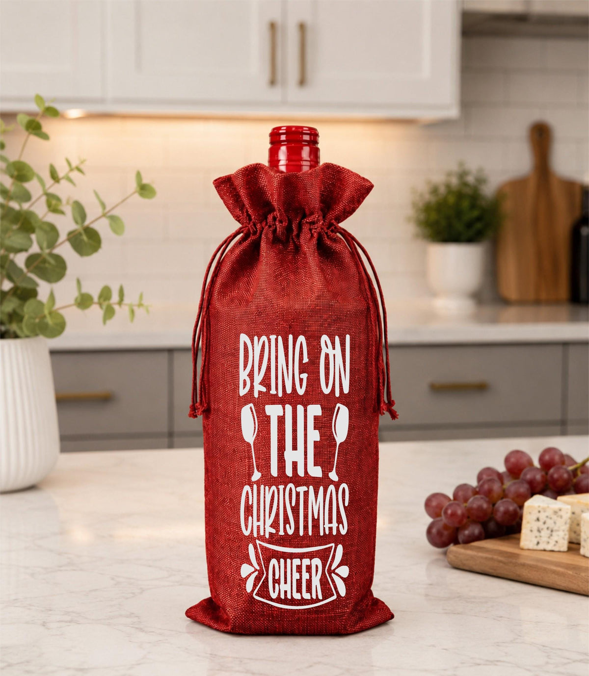 Christmas Burlap Wine Gift Bag Set