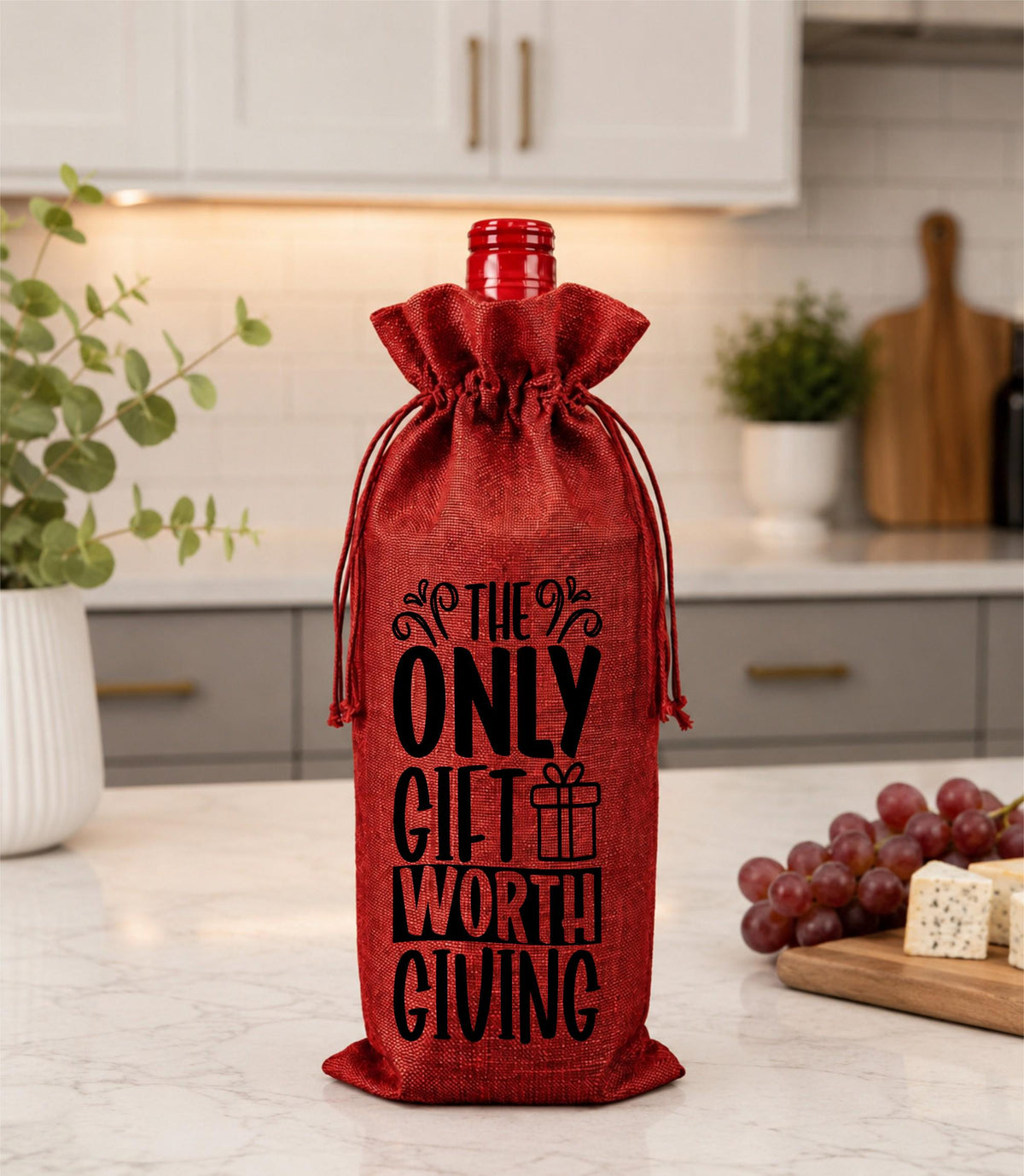Christmas Burlap Wine Bag – Holiday Hostess Gift, Stress Reliever
