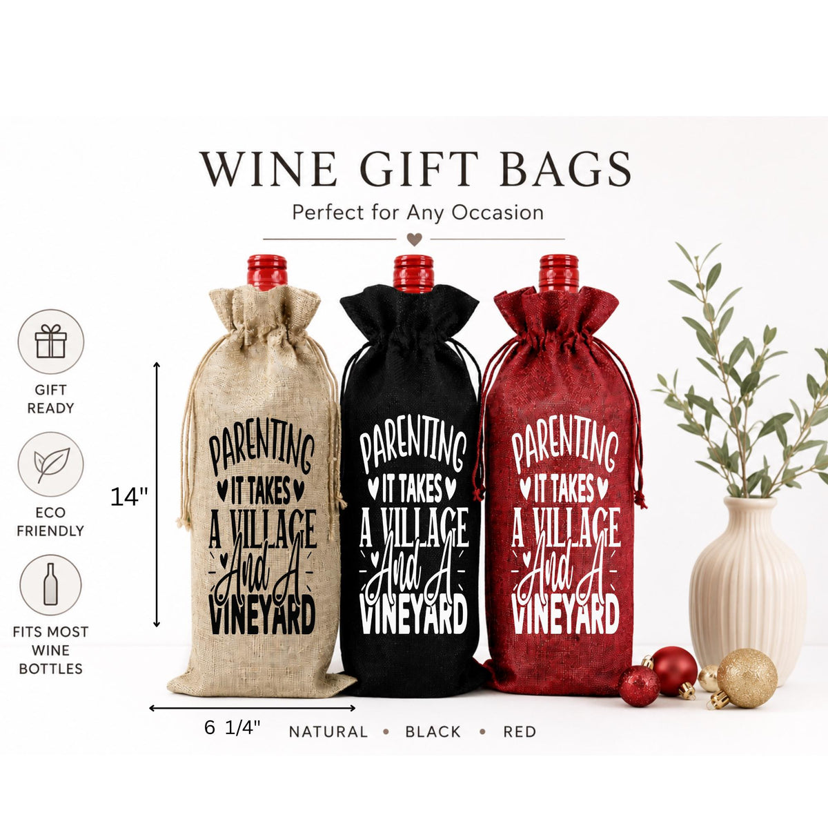Funny Parenting Wine Bag | It Takes a Village and a Vineyard Wine Gift Bag